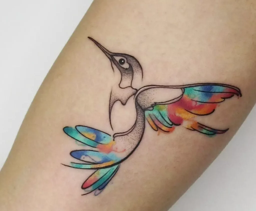 5 year old Watercolor Baby Hummingbird tattoo. Lost 60 pounds since, you  can see how the skin stretched. : r/agedtattoos