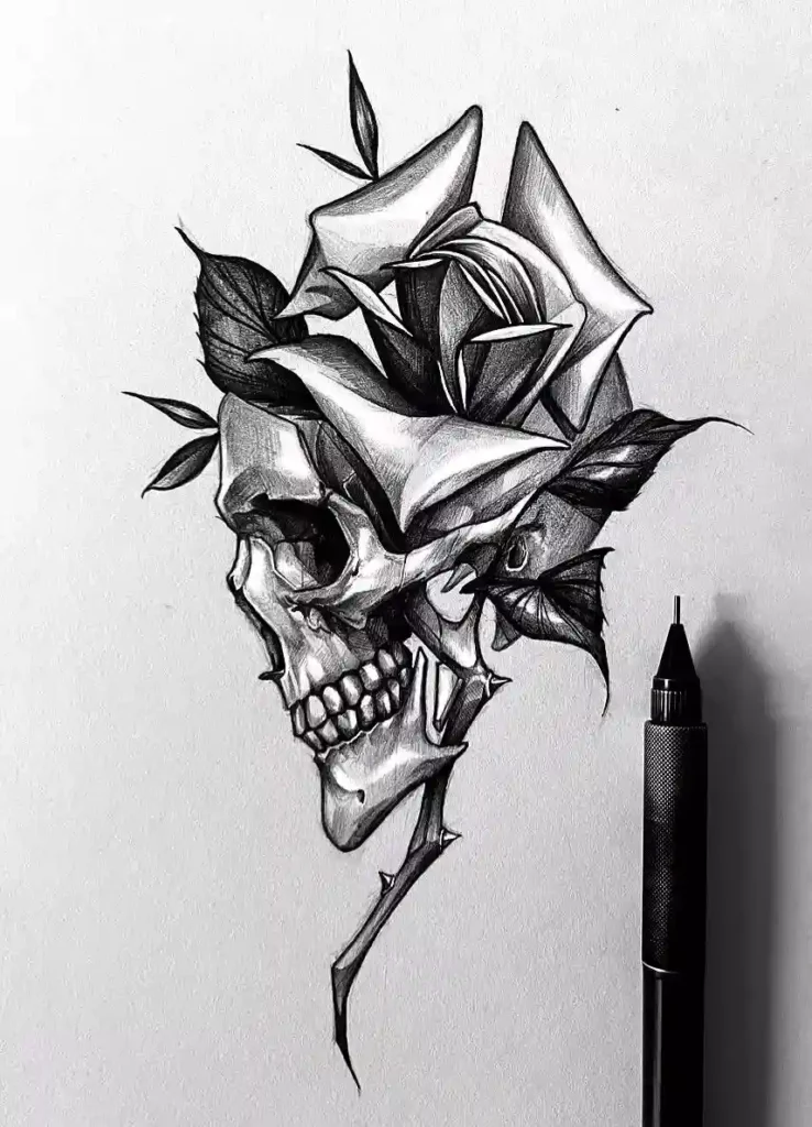 skull and roses tattoo stencil12