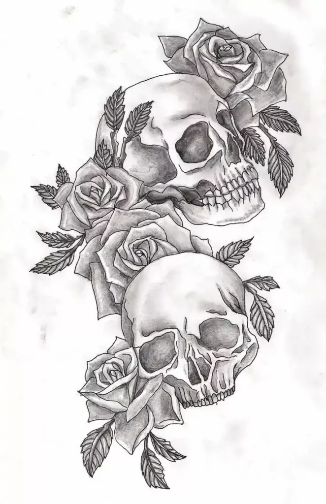 skull and roses tattoo stencil13