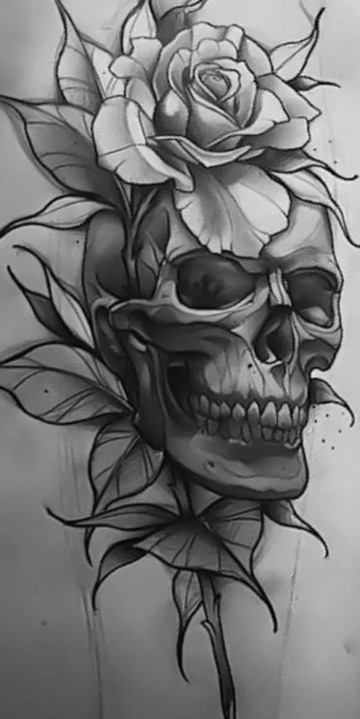 skull and roses tattoo stencil15