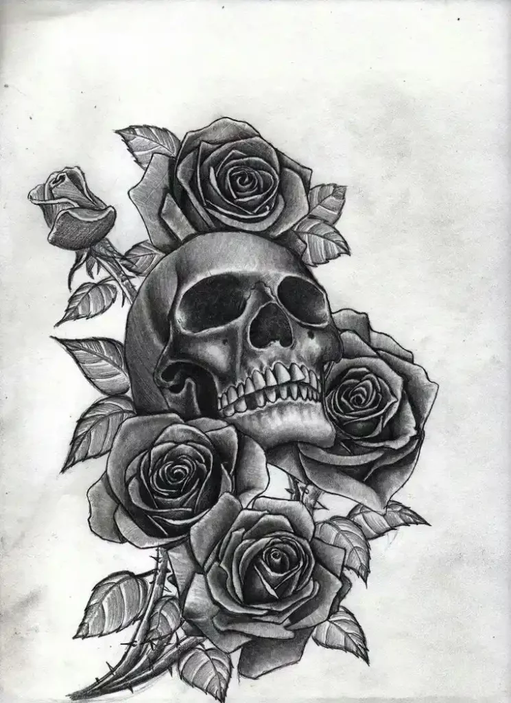 skull and roses tattoo stencil16