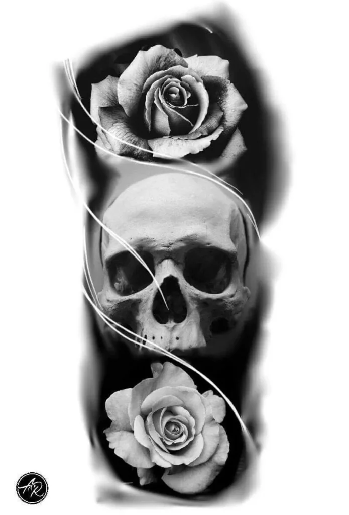 skull and roses tattoo stencil17