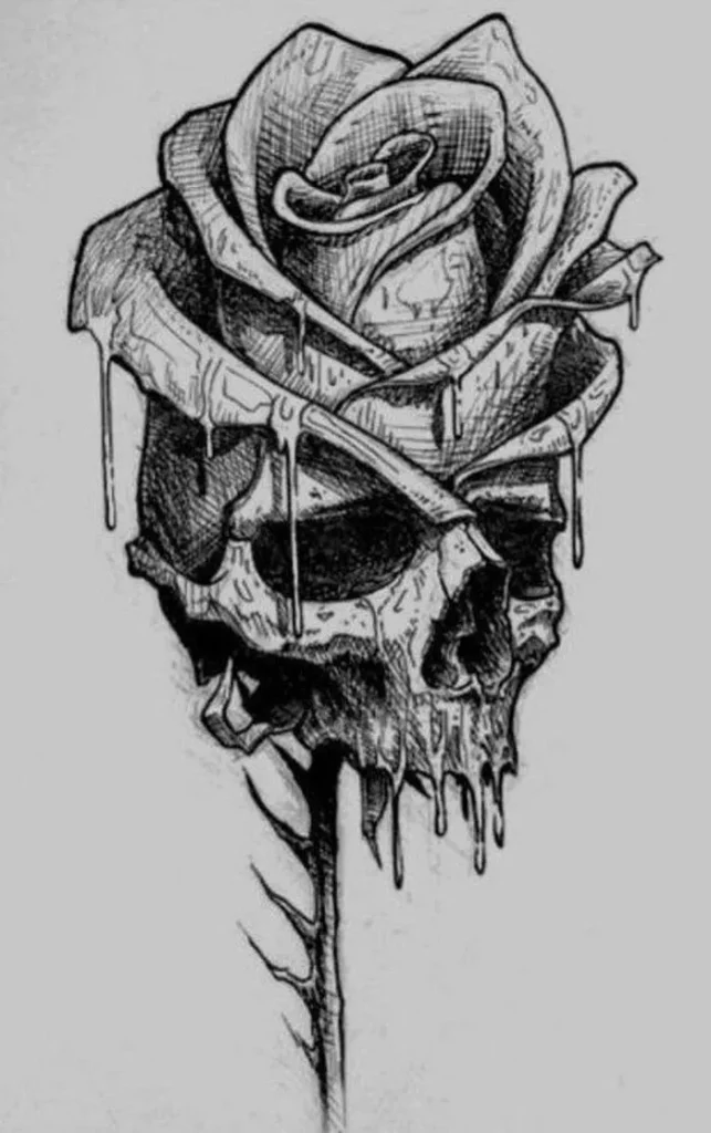 skull and roses tattoo stencil2