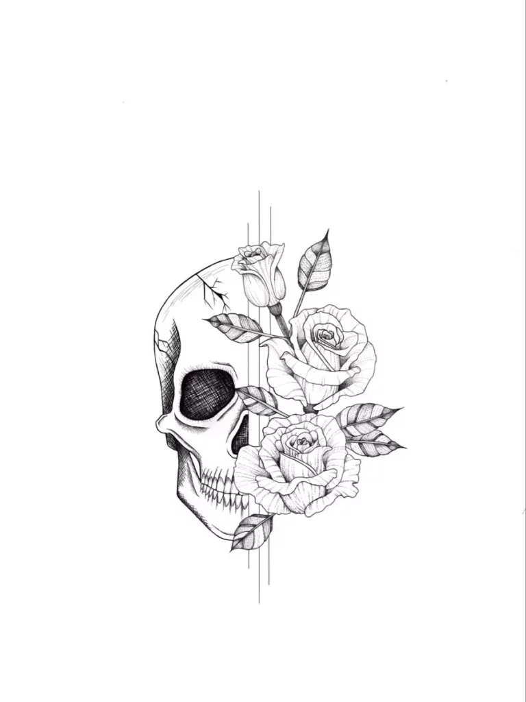 skull and roses tattoo stencil21