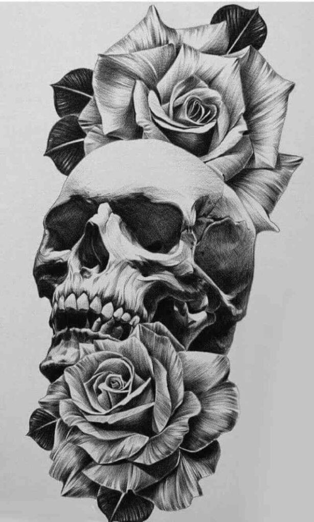 skull and roses tattoo stencil23