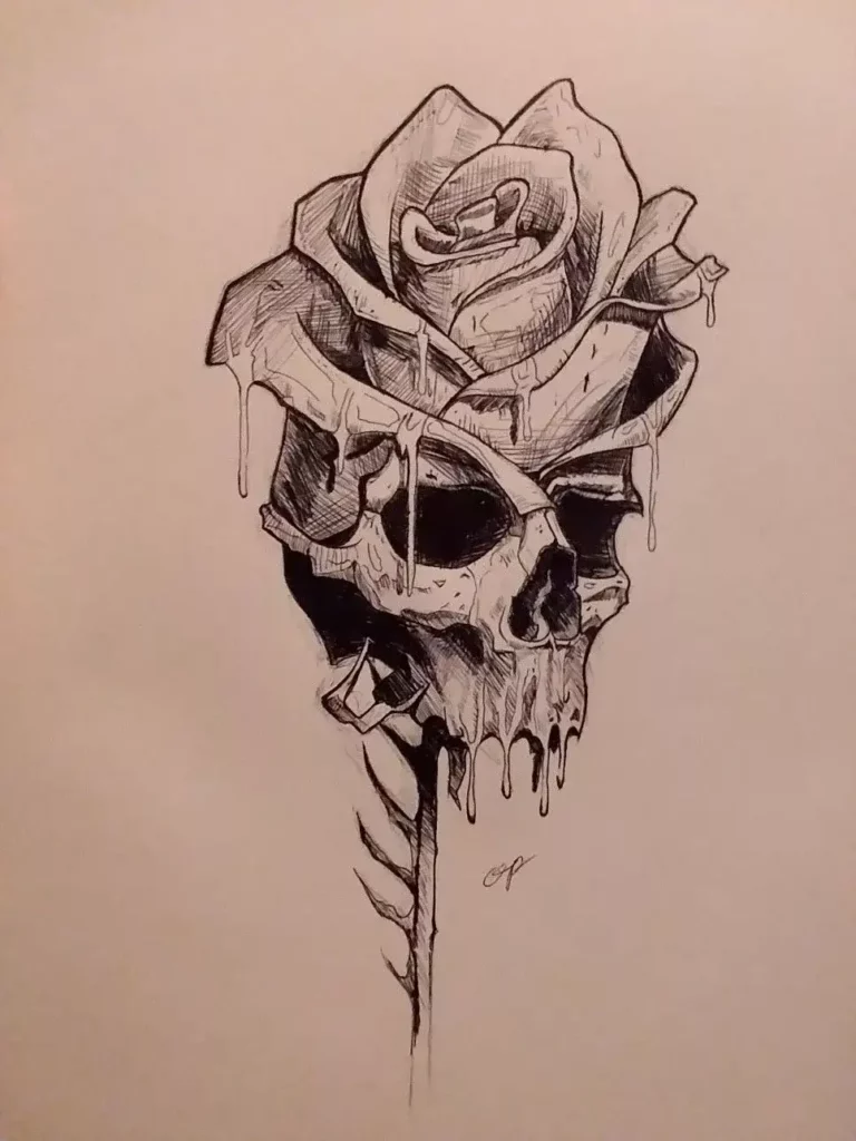 skull and roses tattoo stencil7