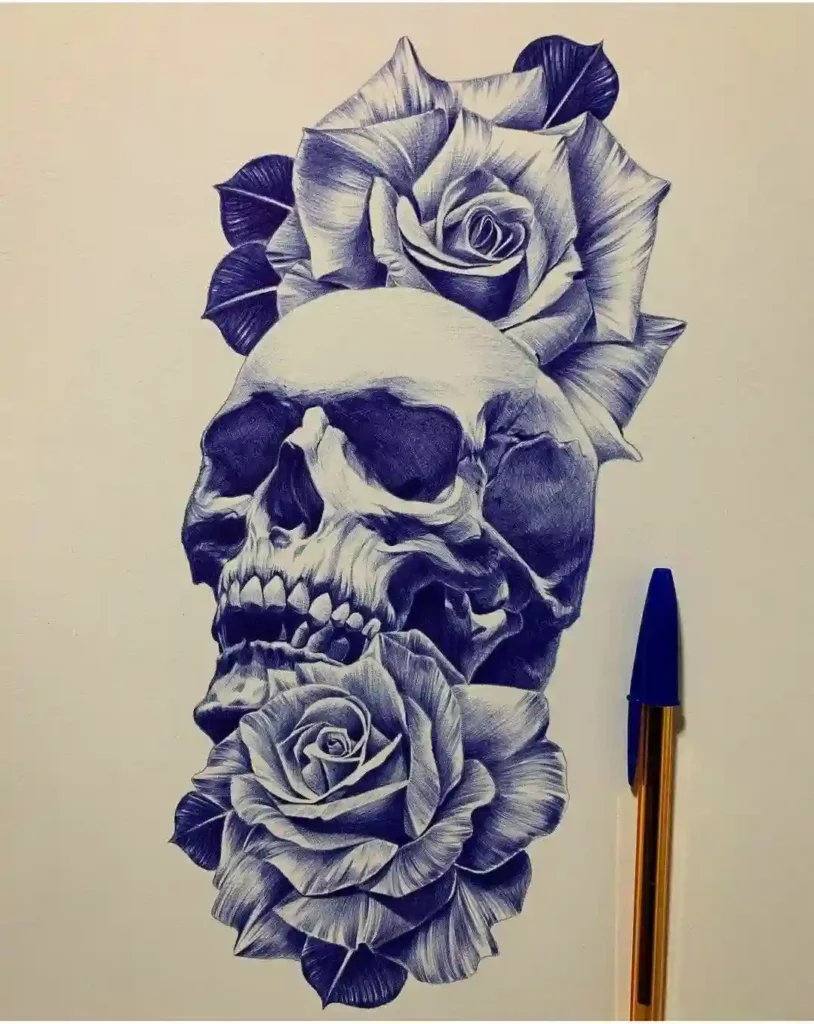 skull and roses tattoo stencil9