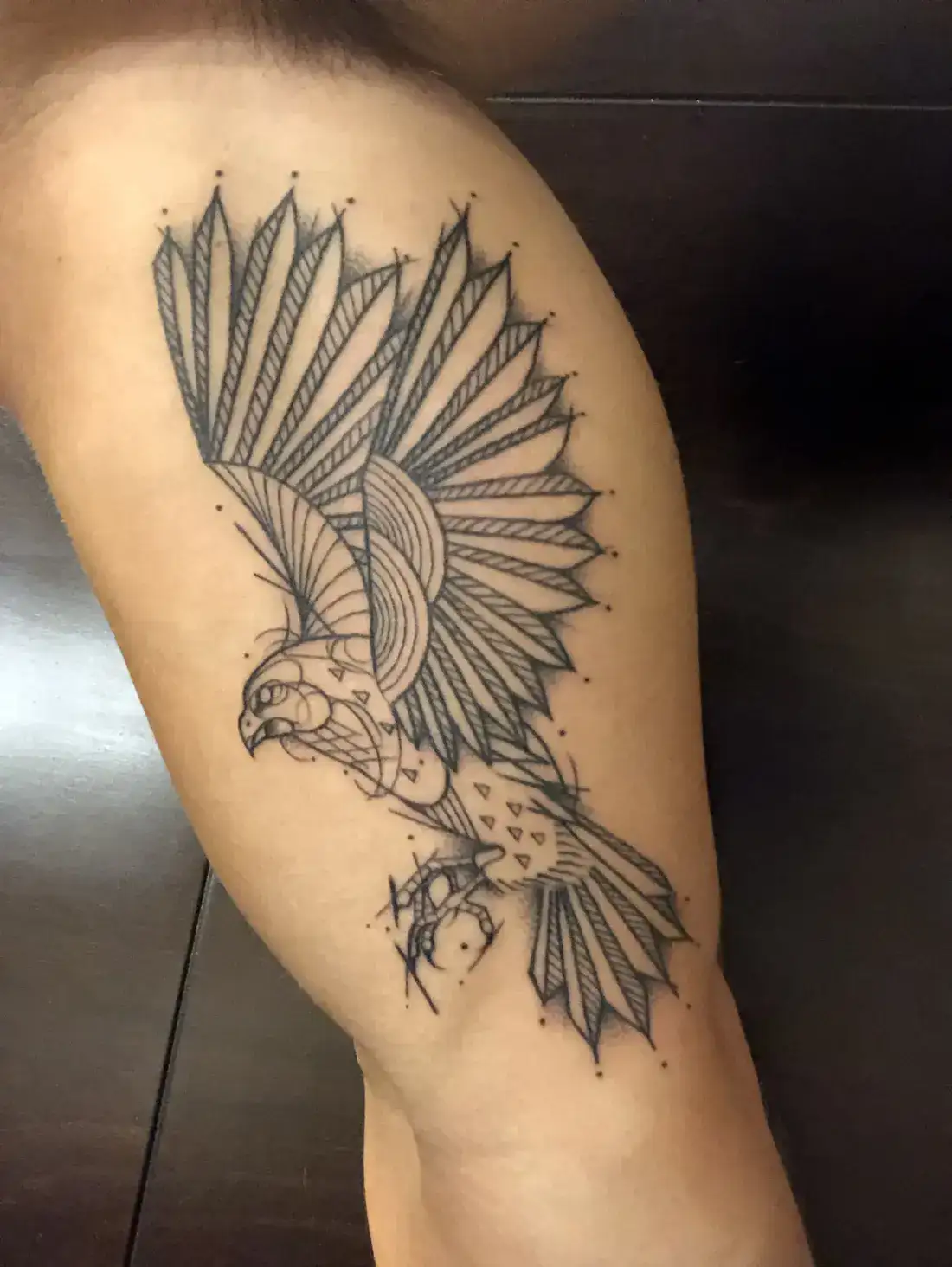 Tattoo tagged with: tatuaje, tatuajes, black, big, falcon, animal,  ryanjessiman, illustrative, bird, thigh | inked-app.com
