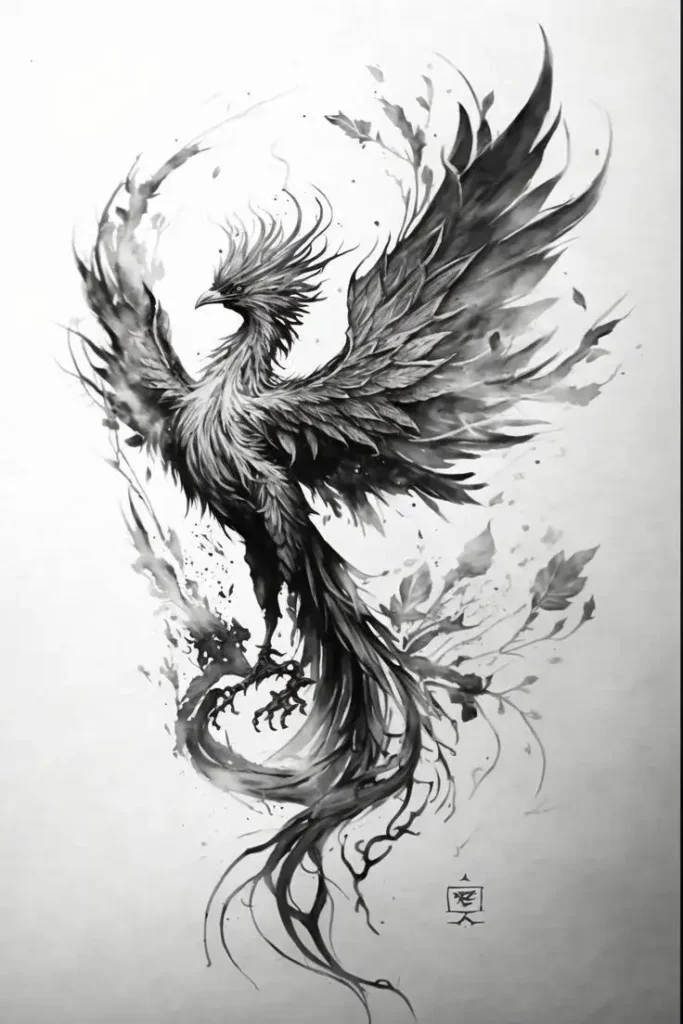 Phoenix Tattoo Stencil (14)