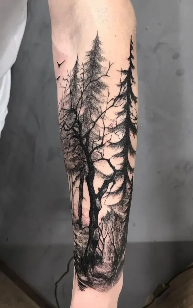forest forearm tattoo