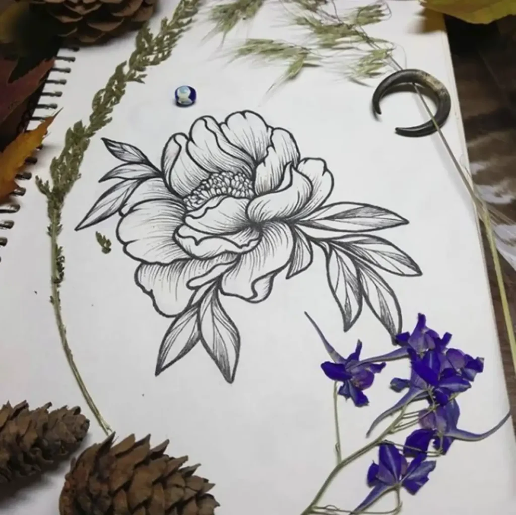 peony tattoo sketch