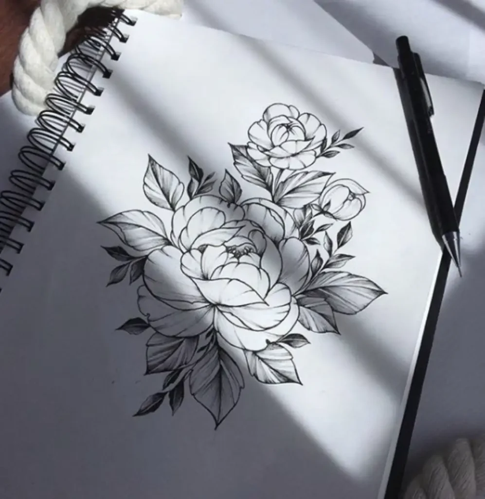 peony tattoo sketch (11)