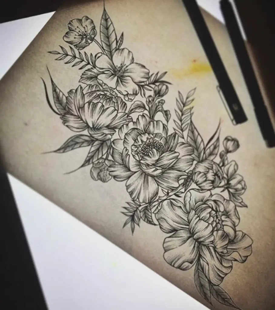 peony tattoo sketch (12)