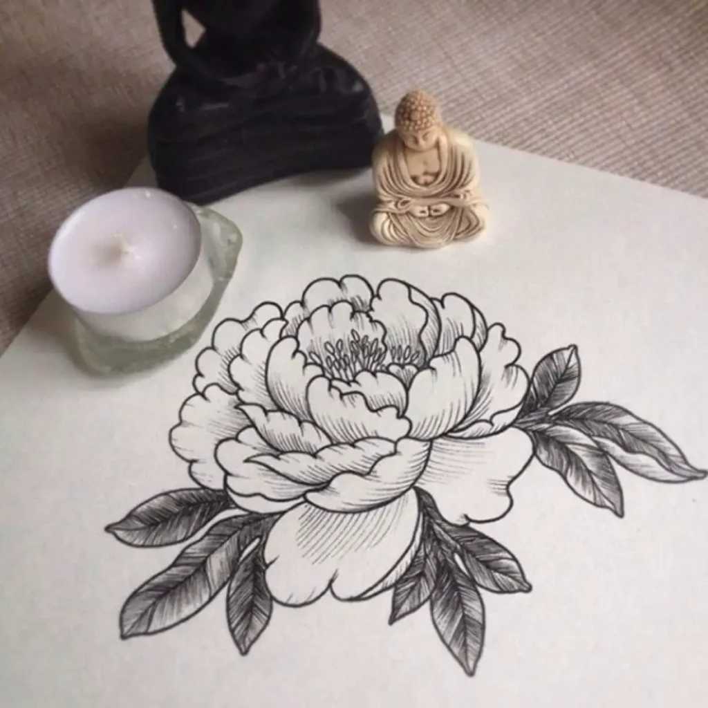 peony tattoo sketch (17)