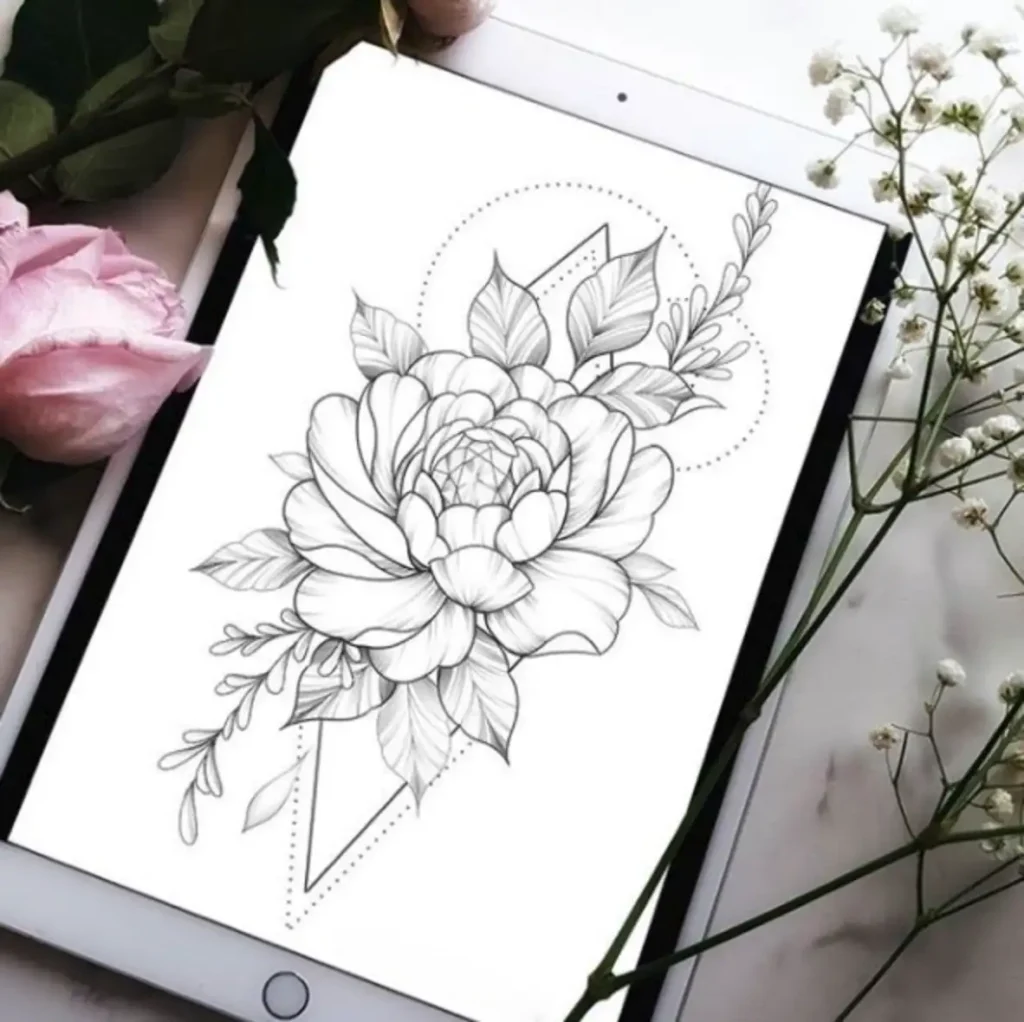 peony tattoo sketch (19)