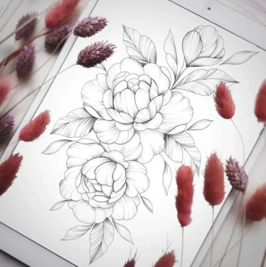 peony tattoo sketch (2)