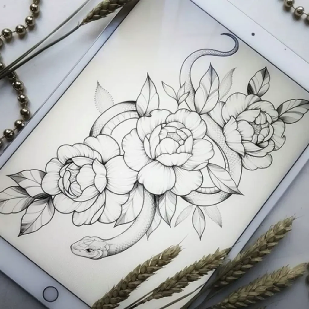 peony tattoo sketch (20)