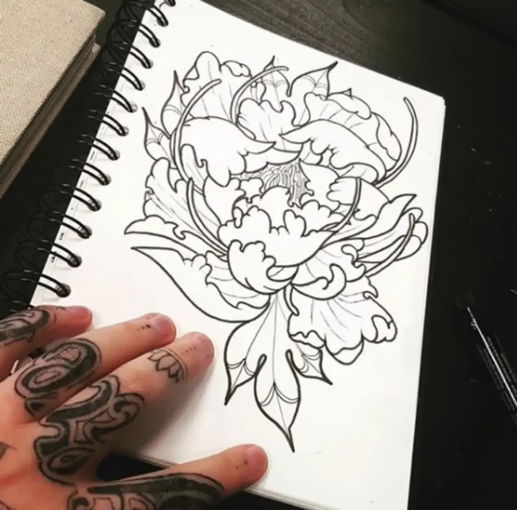 peony tattoo sketch (22)