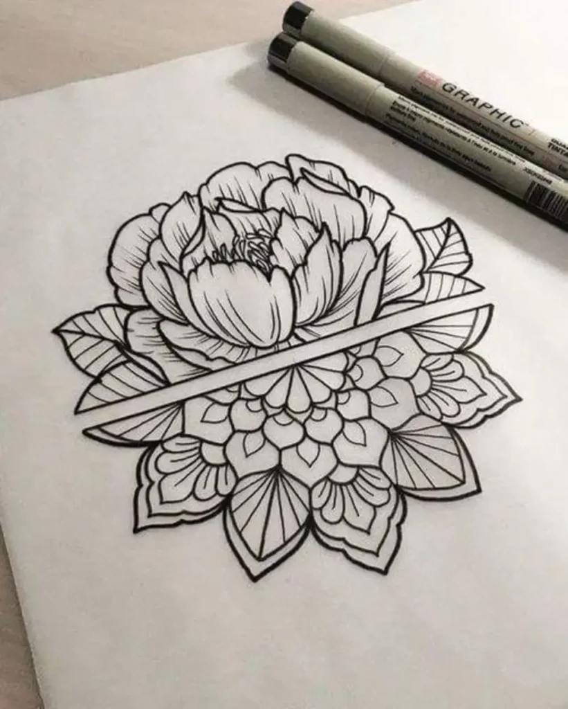 peony tattoo sketch (23)