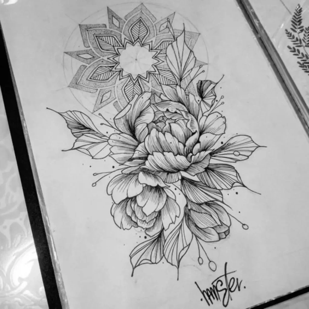 peony tattoo sketch (25)