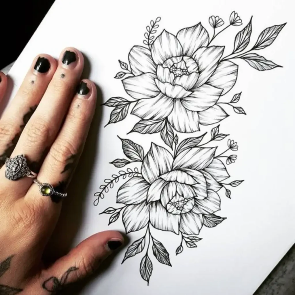 peony tattoo sketch (26)