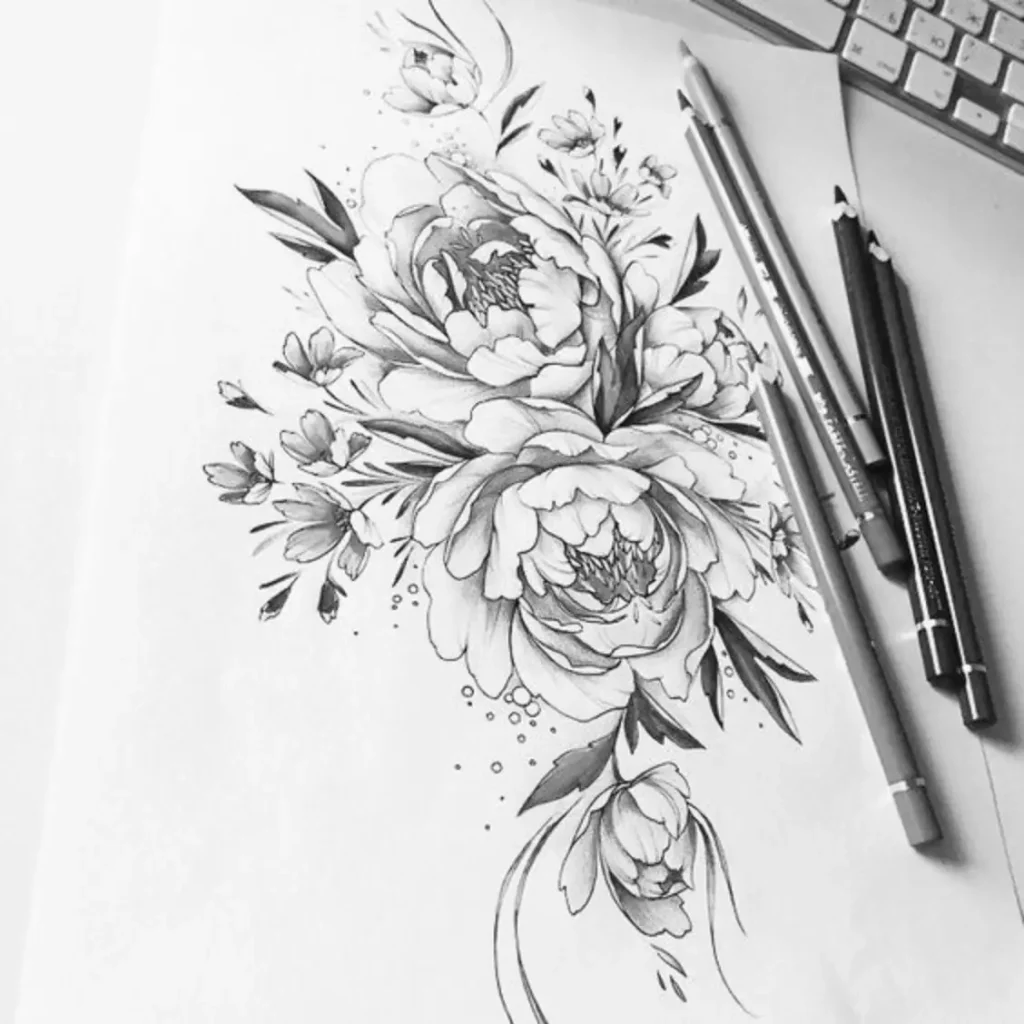 peony tattoo sketch (27)