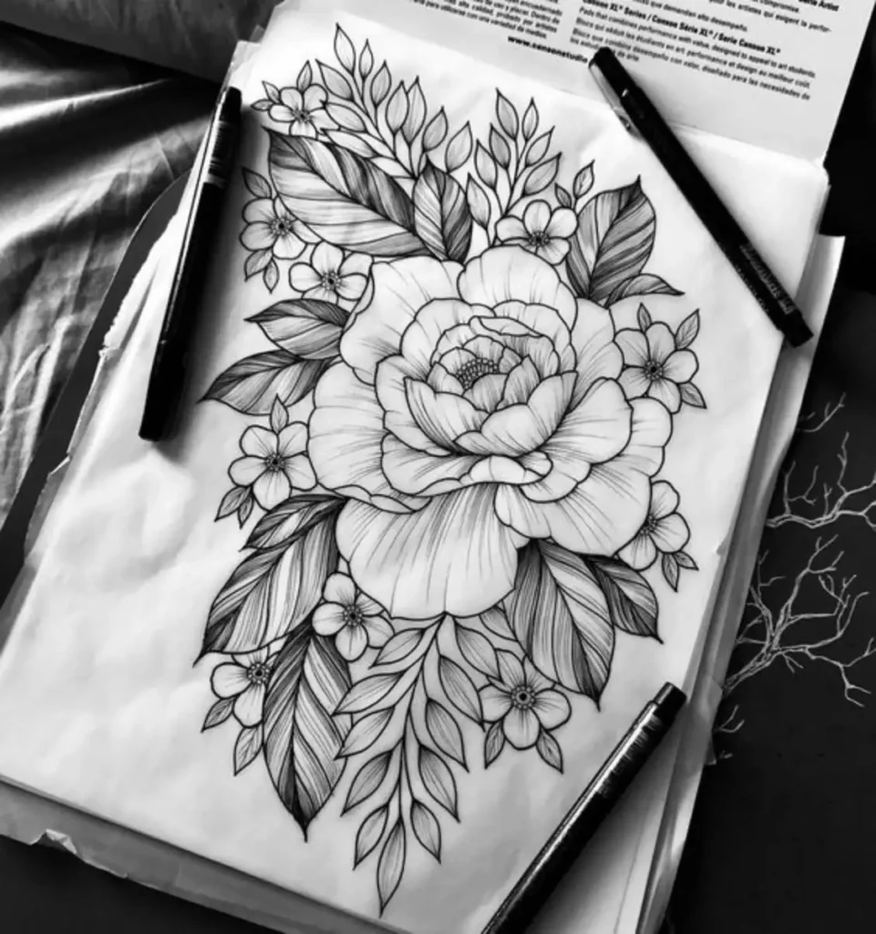 peony tattoo sketch (28)