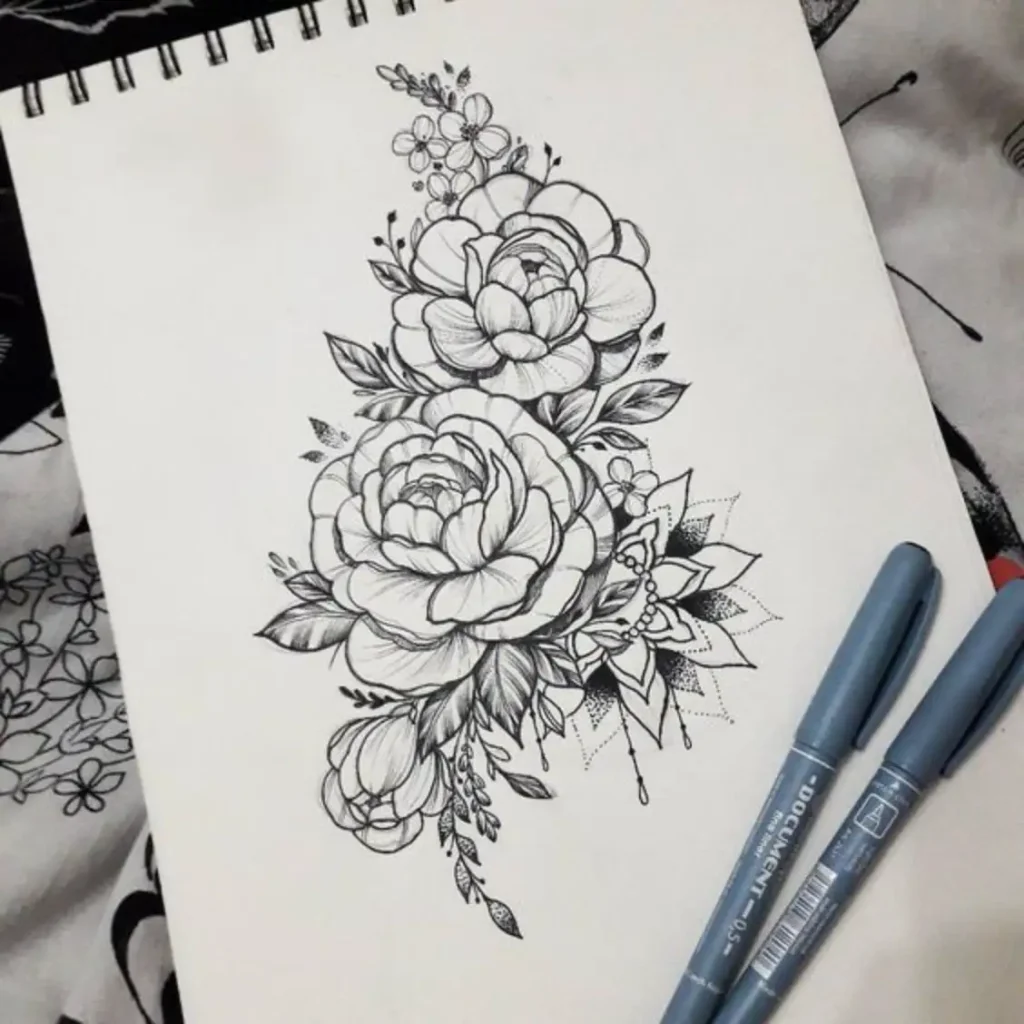 peony tattoo sketch (30)