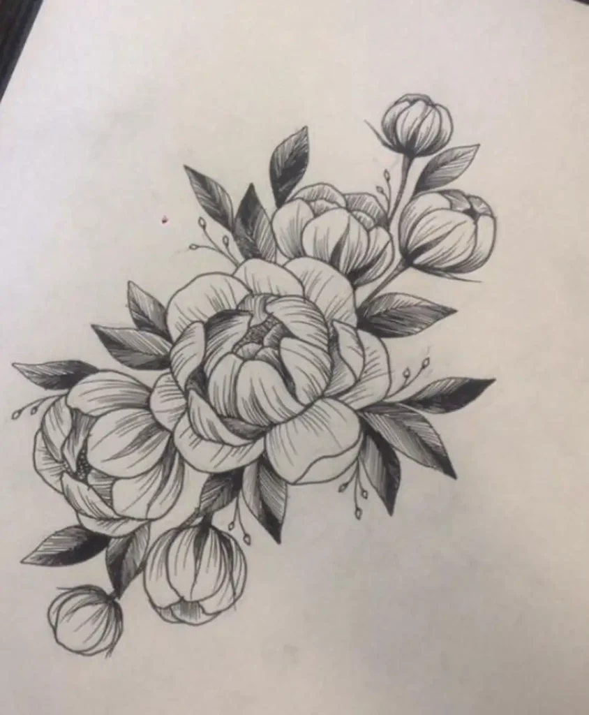 peony tattoo sketch (32)