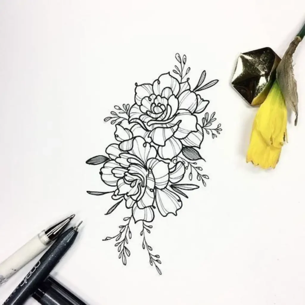 peony tattoo sketch (33)