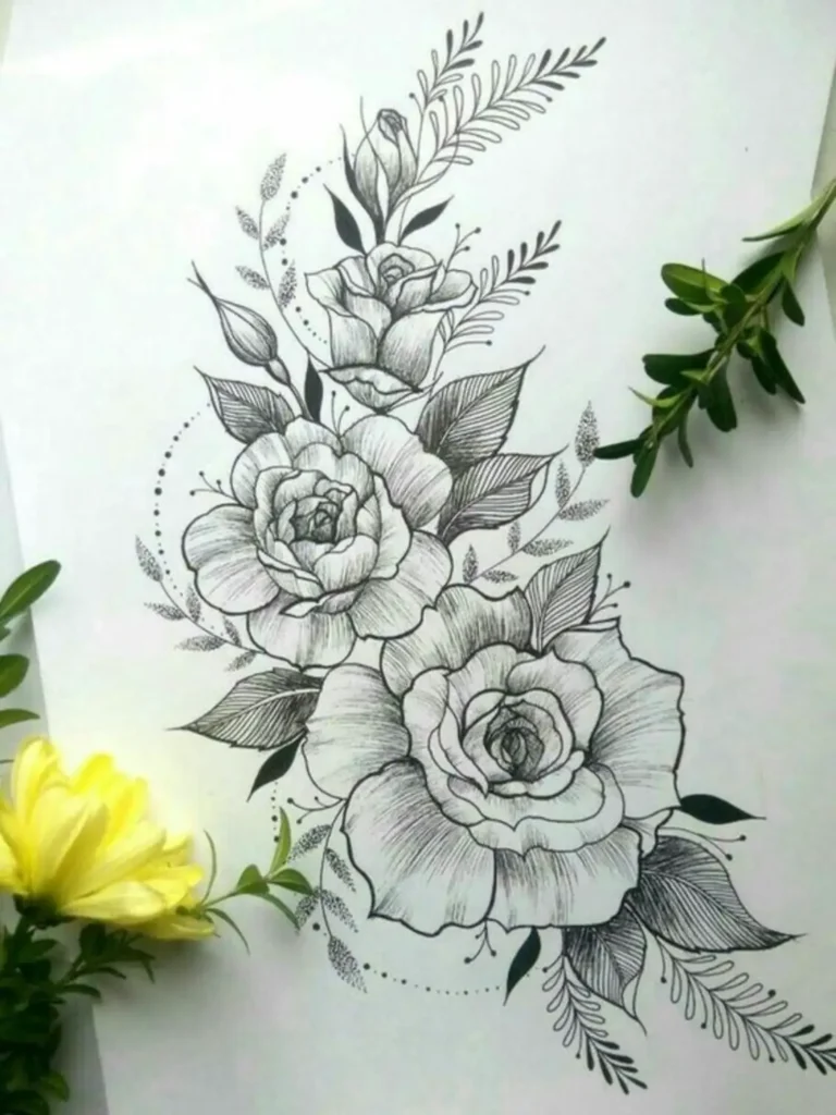 peony tattoo sketch (34)