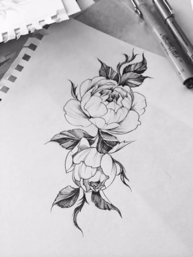 peony tattoo sketch (36)