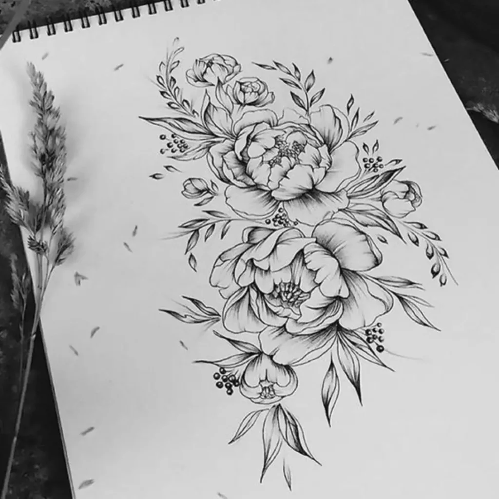 peony tattoo sketch (37)