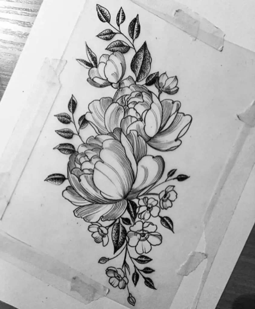 peony tattoo sketch (38)