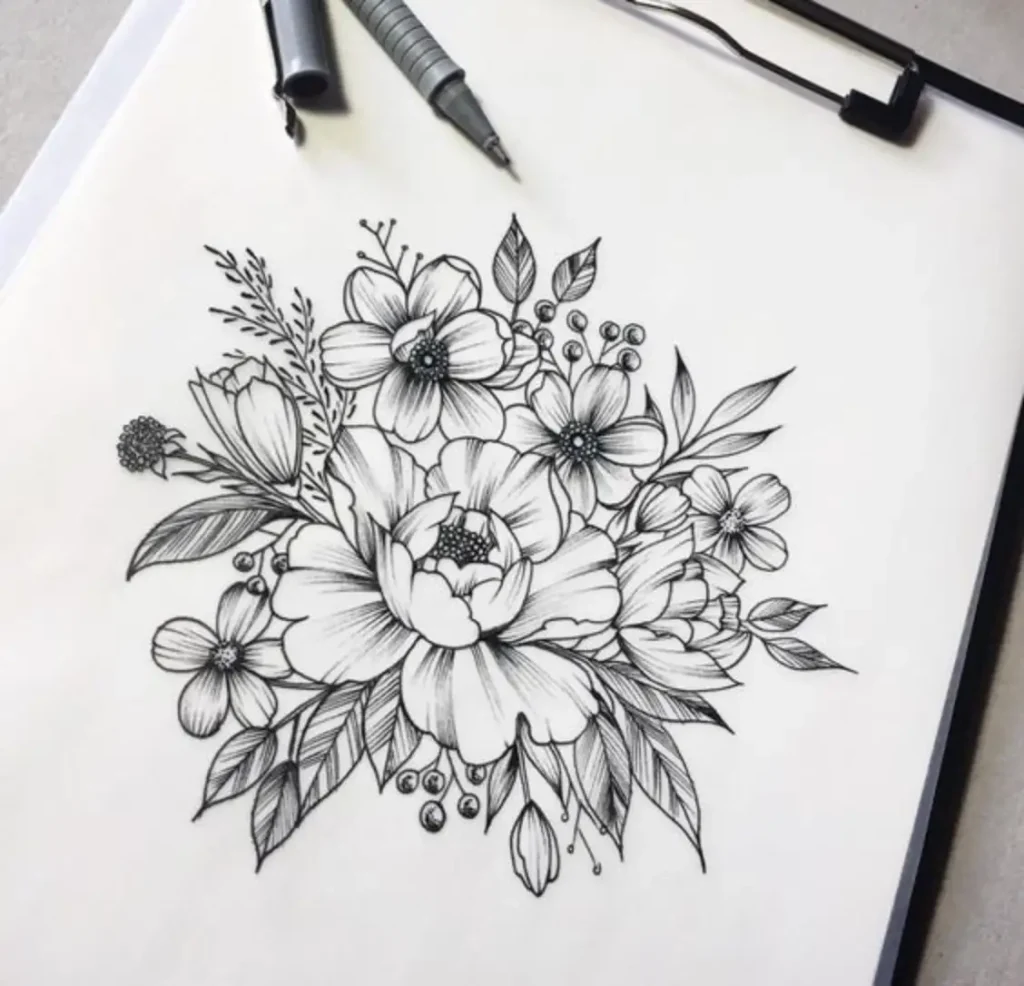 peony tattoo sketch (41)