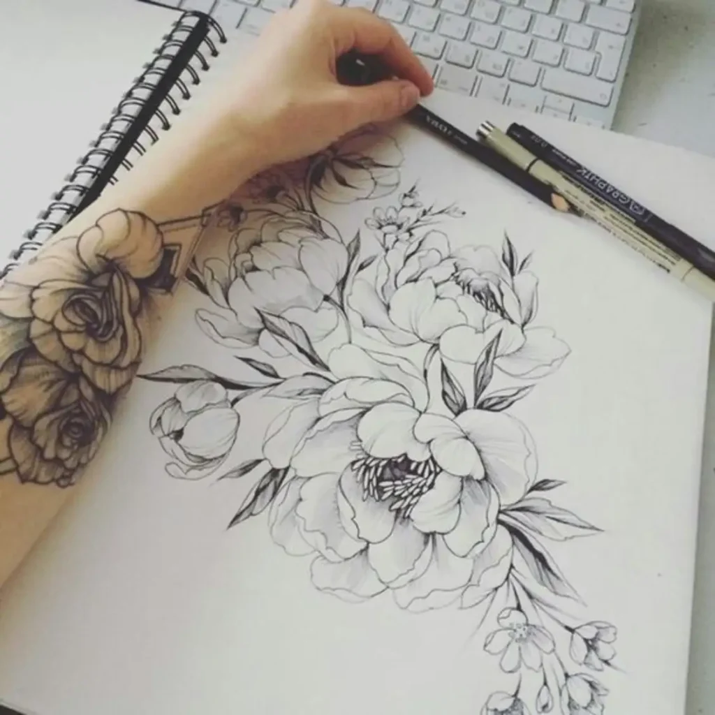 peony tattoo sketch (42)