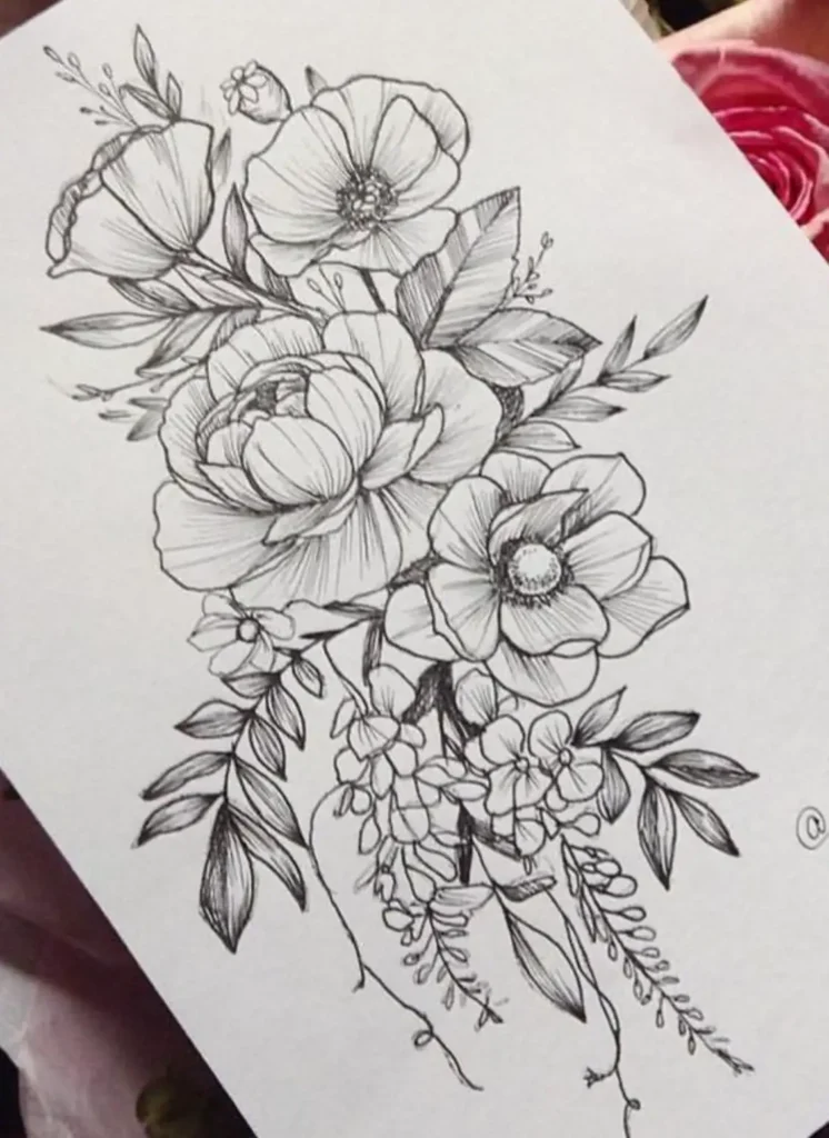 peony tattoo sketch (43)