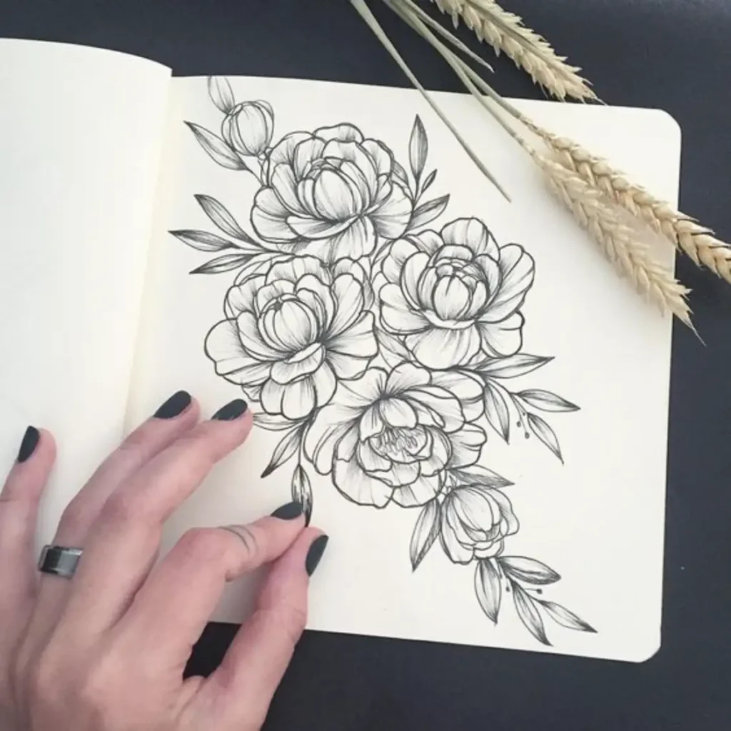 peony tattoo sketch (47)