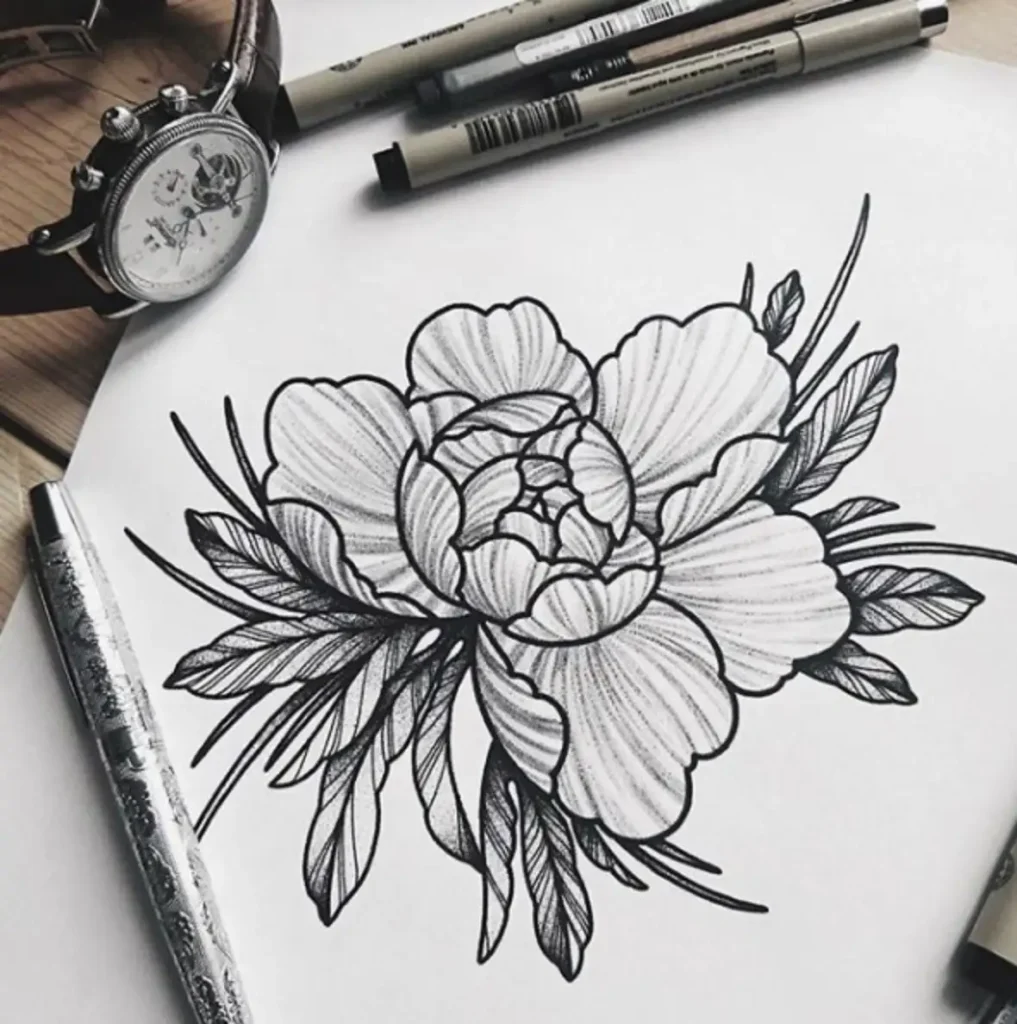 peony tattoo sketch (49)