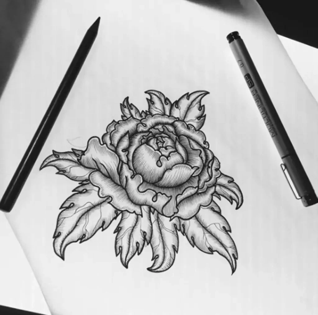 peony tattoo sketch (5)