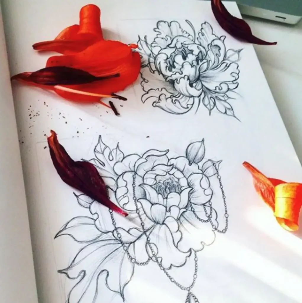 peony tattoo sketch (53)