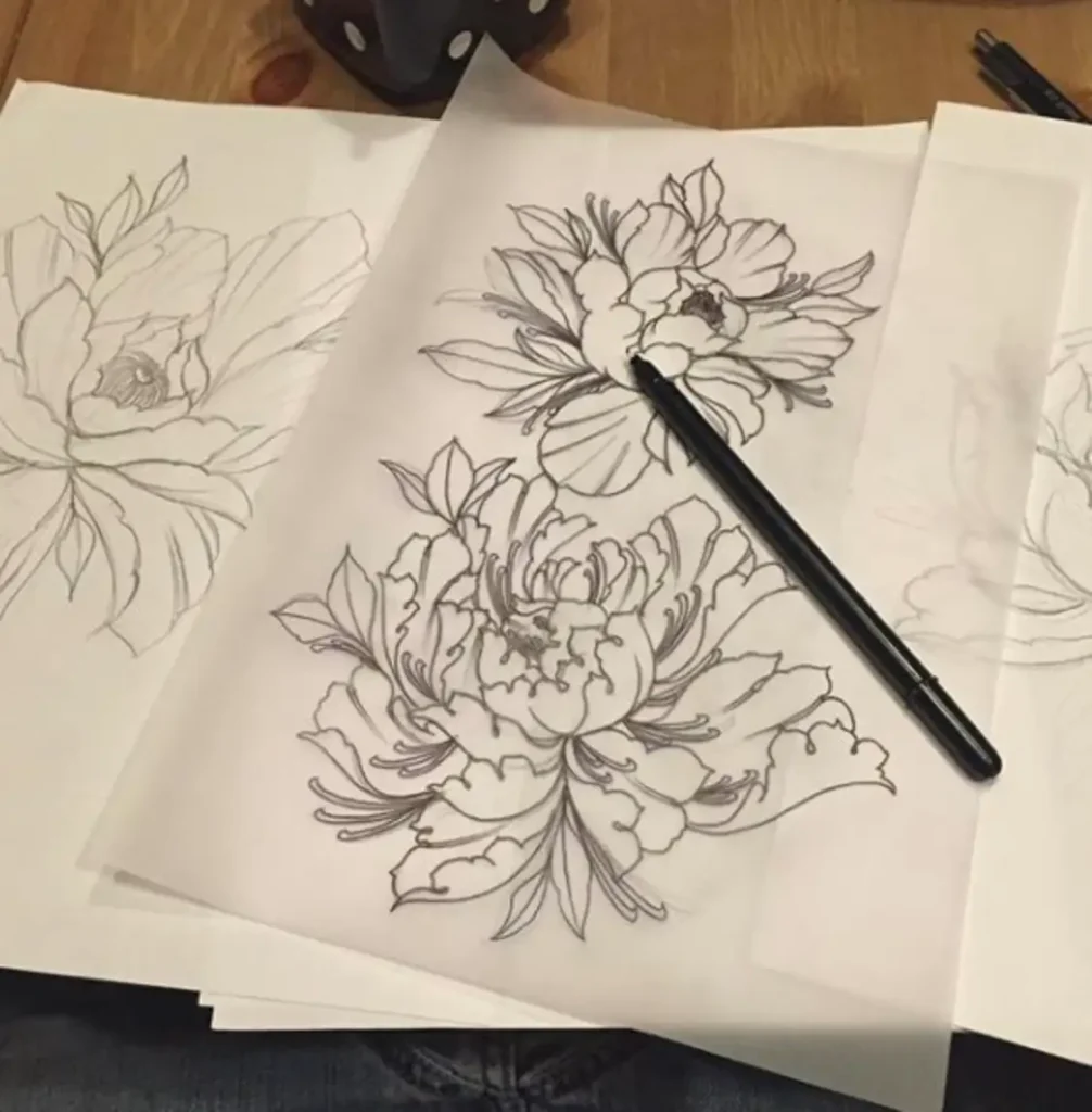 peony tattoo sketch (57)