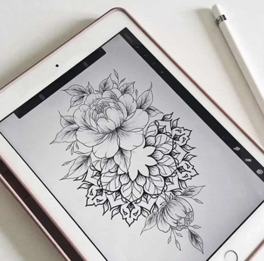 peony tattoo sketch (59)