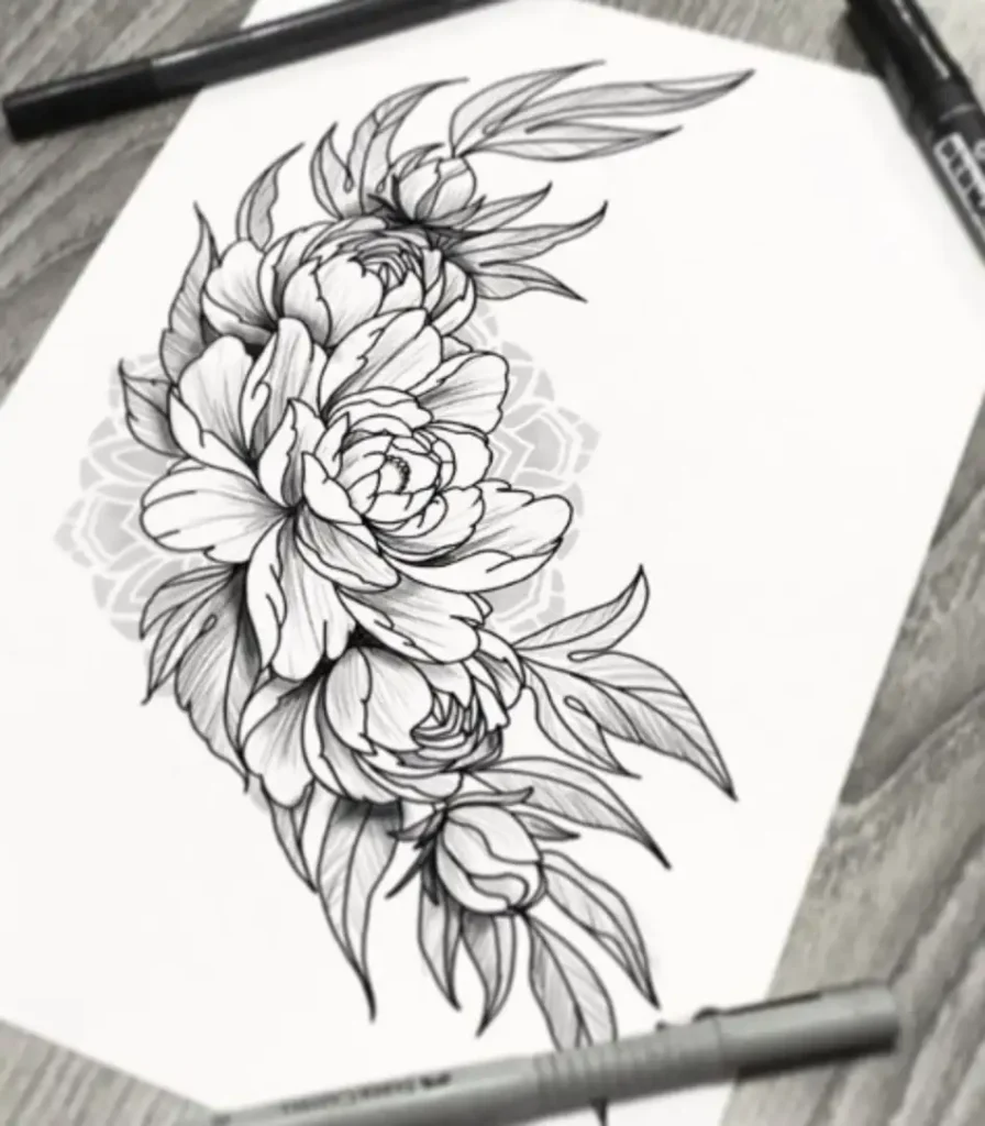 peony tattoo sketch (8)