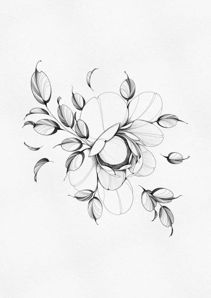 peony tattoo stencil (10)