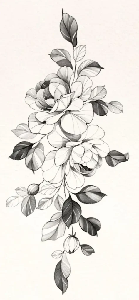 peony tattoo stencil (17)