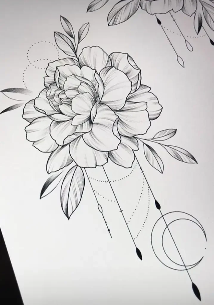 peony tattoo stencil (18)