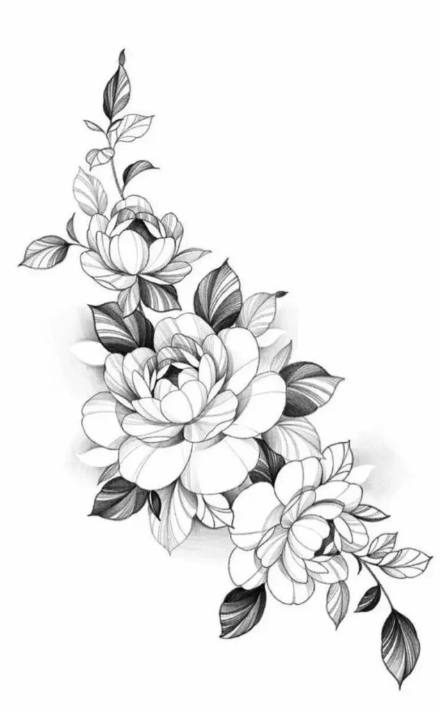 peony tattoo stencil (19)