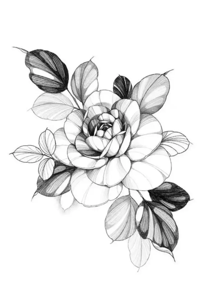 peony tattoo stencil (22)