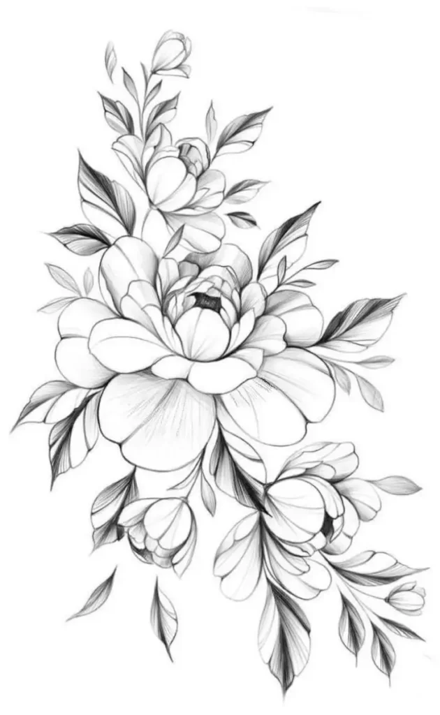 peony tattoo stencil (25)